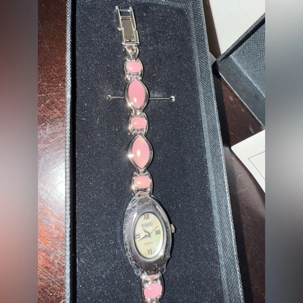 BADAVICI New Quartz Watch Original Box stainless steel Pink‎ Cabochons Links